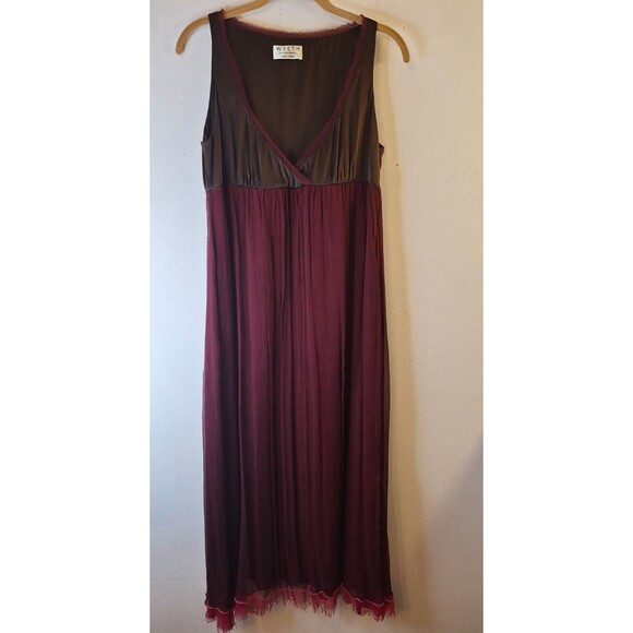 WYETH by TODD MAGILL Lace Trim Silk Dress Sz M Burgundy Fairy Grunge Whimsigoth - Picture 1 of 11